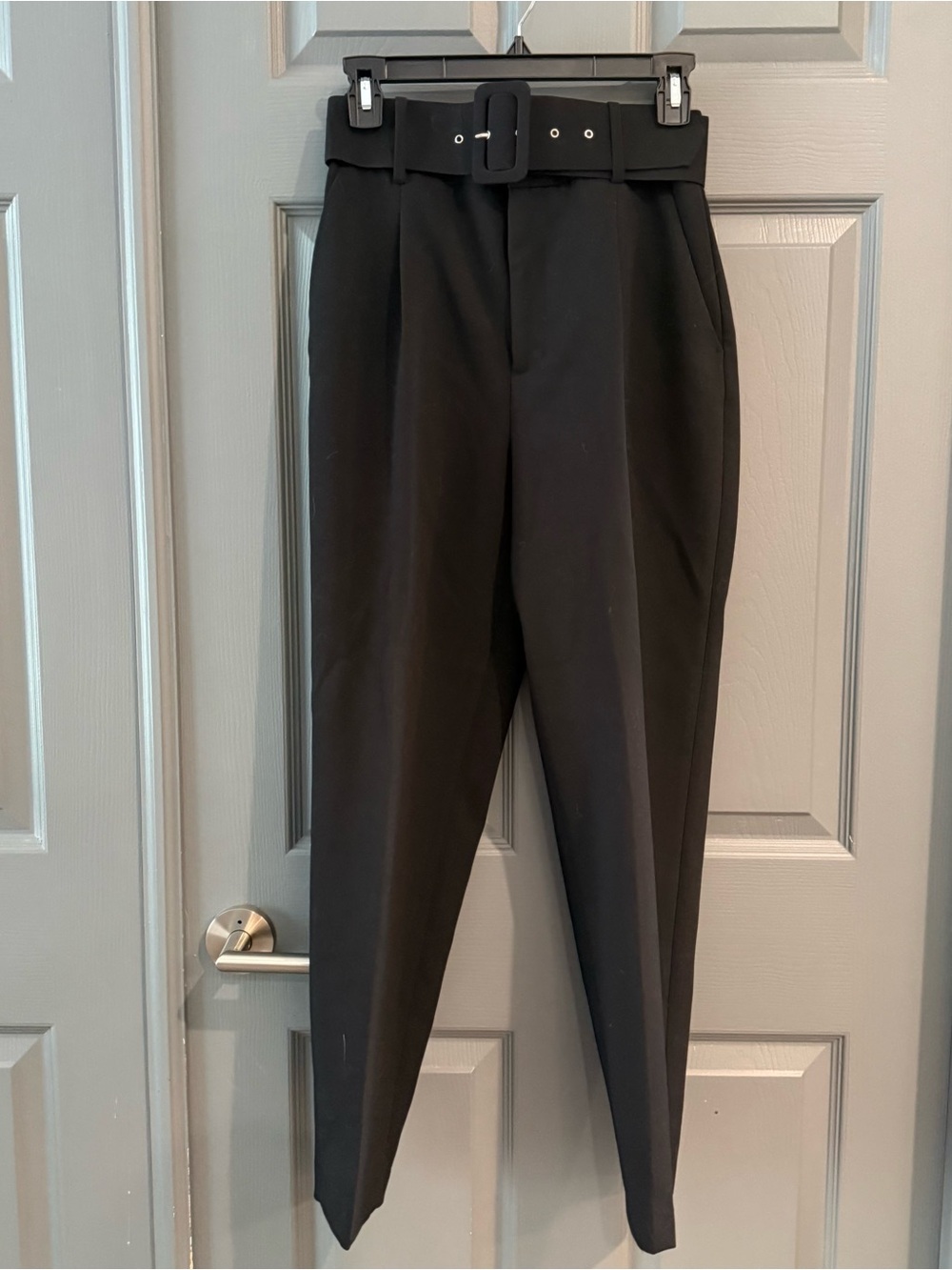 Zara Black High-Rise Tapered Trousers with Buckle Belt